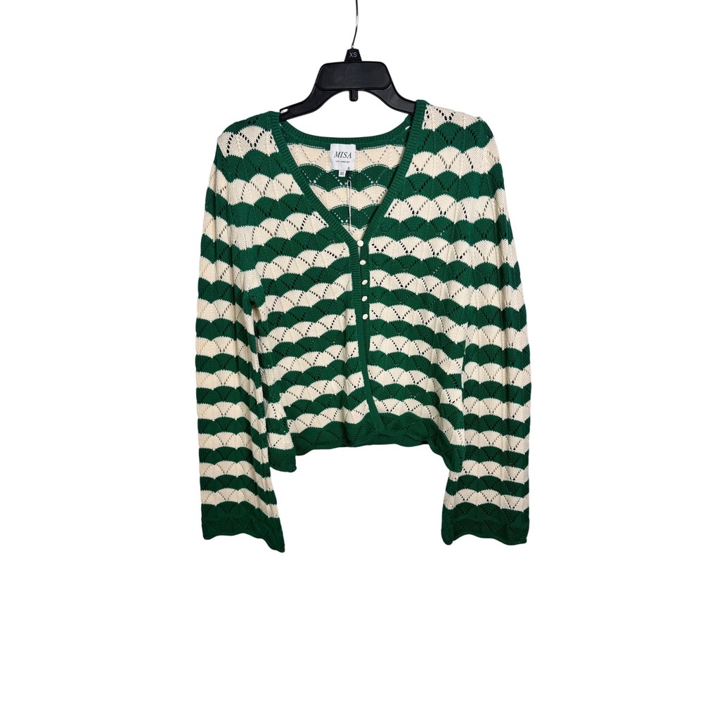 MISA LOS ANGELES Womens Green Cream Chevron Knit Cardigan Sweater Size XL - Picture 5 of 10